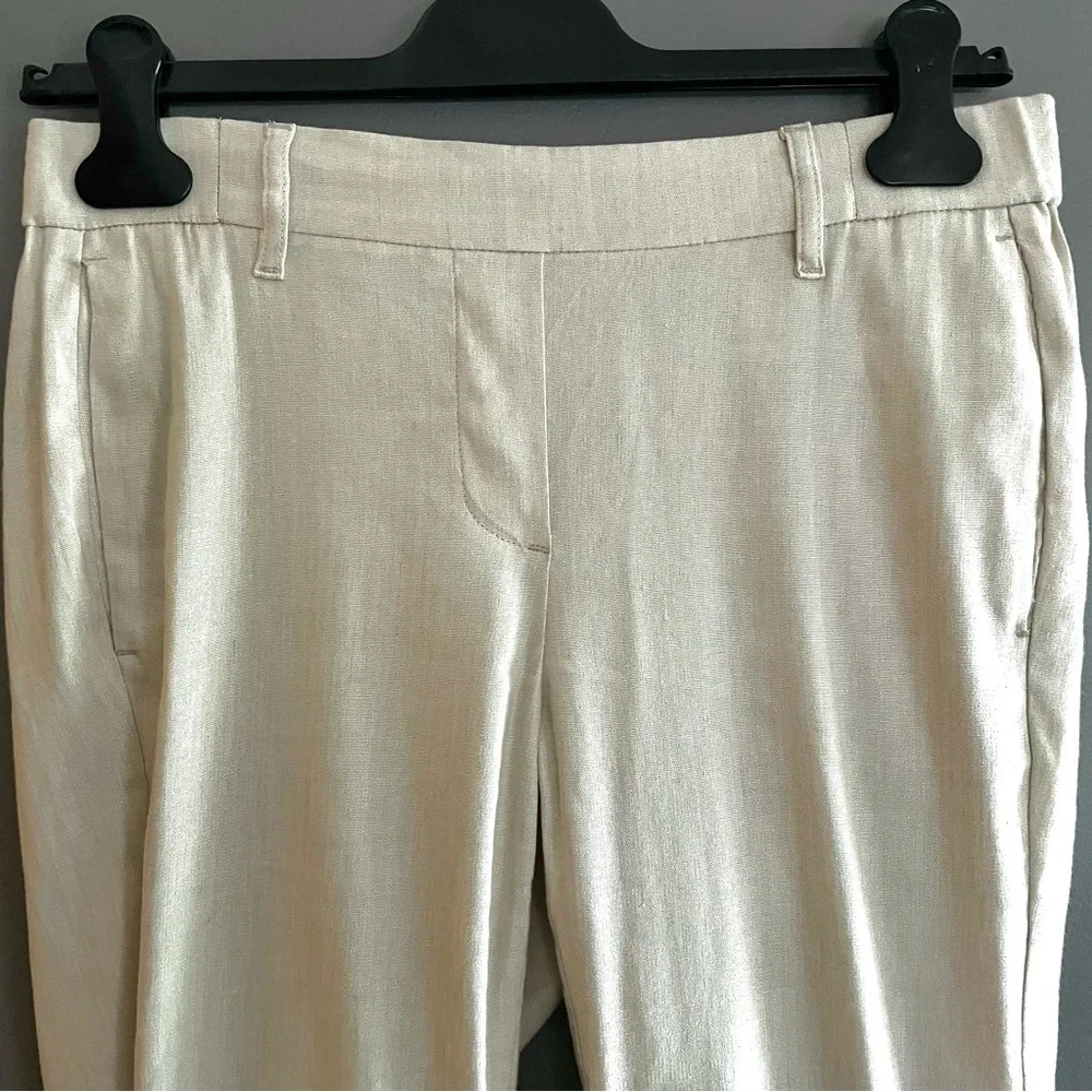 J. Jill Flax Linen Blend Crop Split Ankle Pants in Off White Size SP NWT